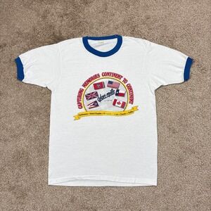 Vintage 80s Capturing Memories Continent to Continent Ringer T Shirt Large‎